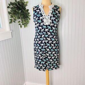 Crown & Ivy Sz S Sleeveless Lace Dress No Elephant Is Left Behind Print 0113